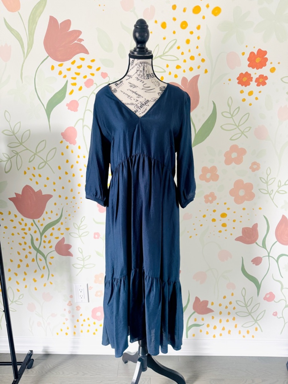 Club Monaco Navy V-Neck Tiered Maxi Dress